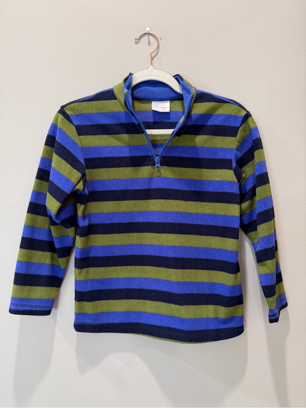 Hanna Andersson Blue, Green & Navy Striped Quarter-Zip Fleece